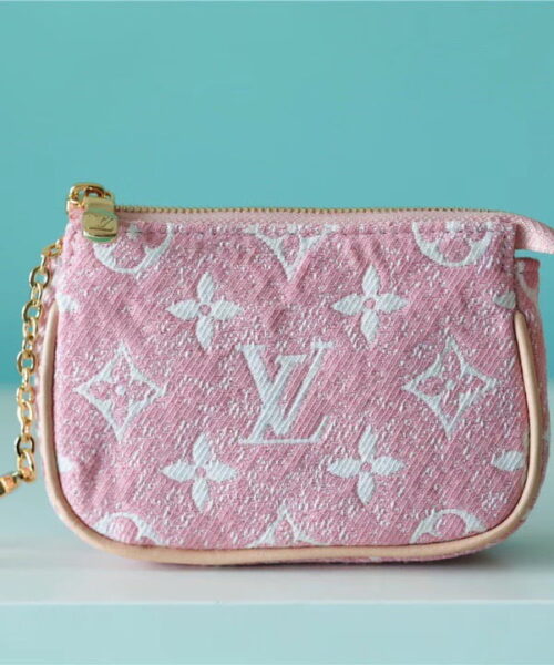 1:1 Replica Louis Vuitton Mini Pochette Accessoires Monogram Denim Pink For Women, Women's Wallets 6.1in/15.5cm LV 
