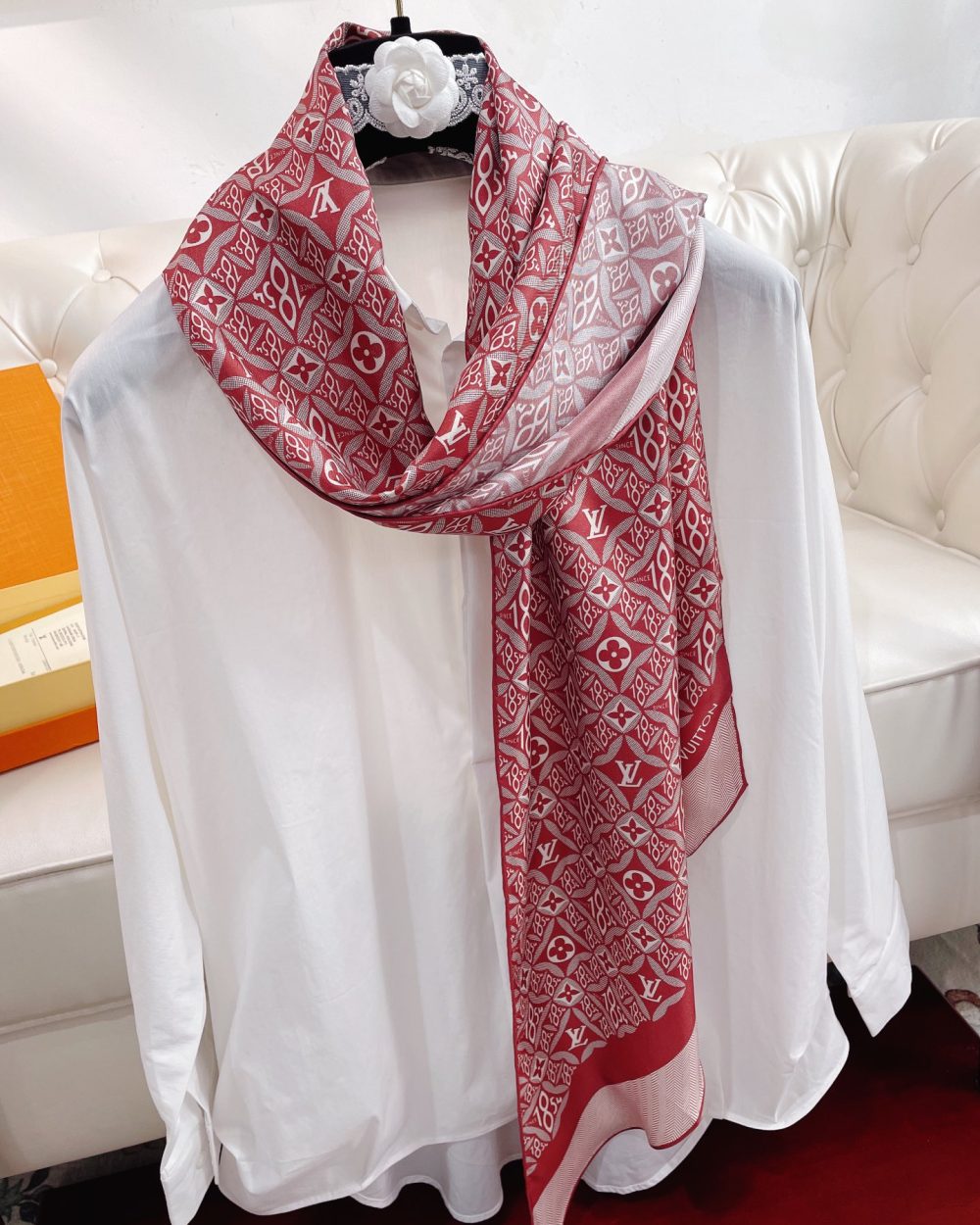 Louis Vuitton Monogram Pattern Red Scarf 175cm/69in 