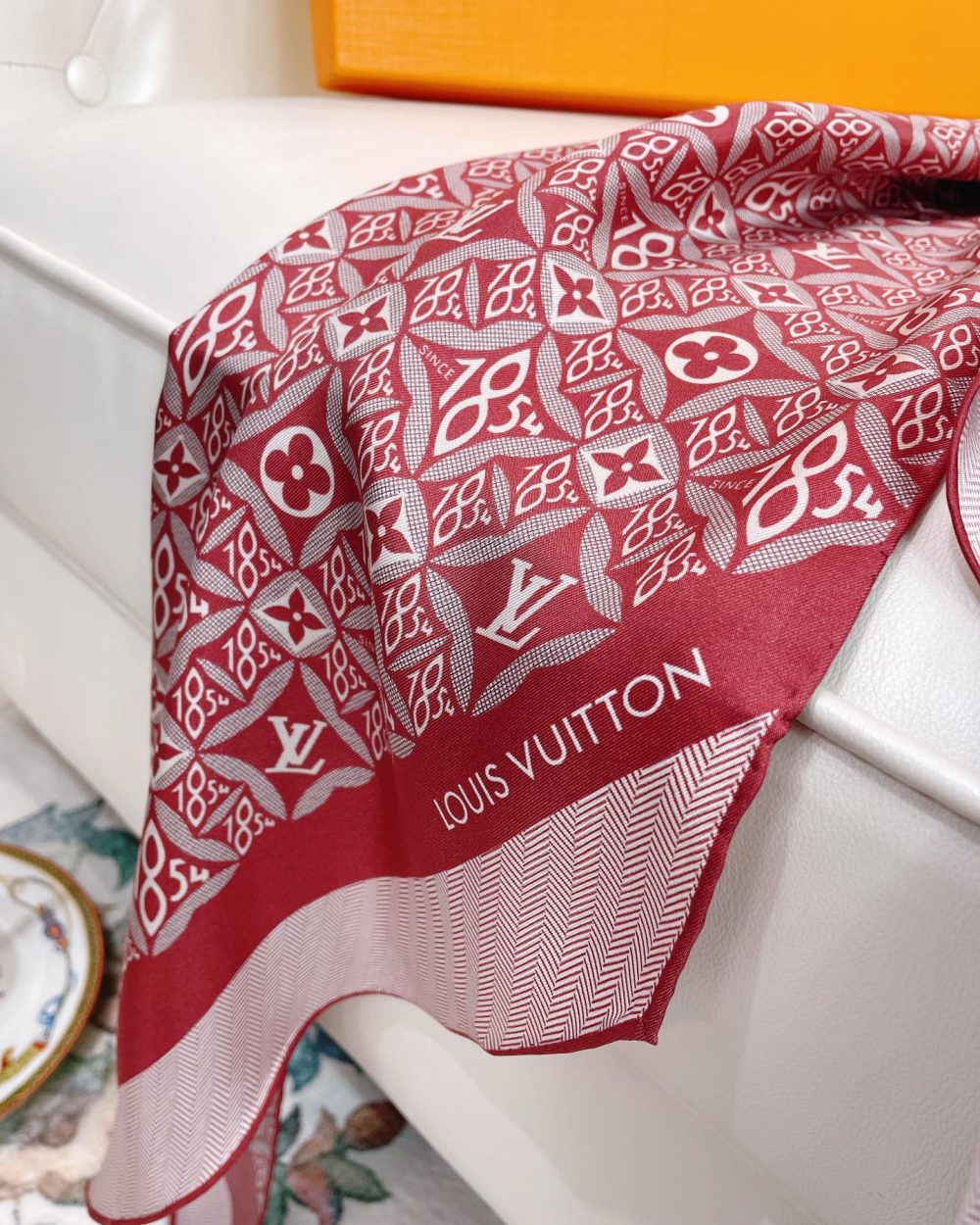 Louis Vuitton Monogram Pattern Red Scarf 175cm/69in 