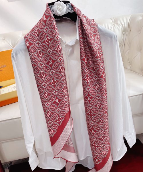 Louis Vuitton Monogram Pattern Red Scarf 175cm/69in 