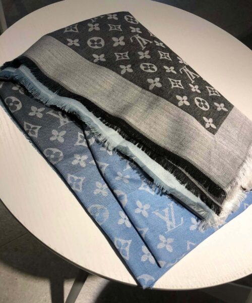 Louis Vuitton Monogram Showtime Shawl Scarf Black/Blue 55in/140cm