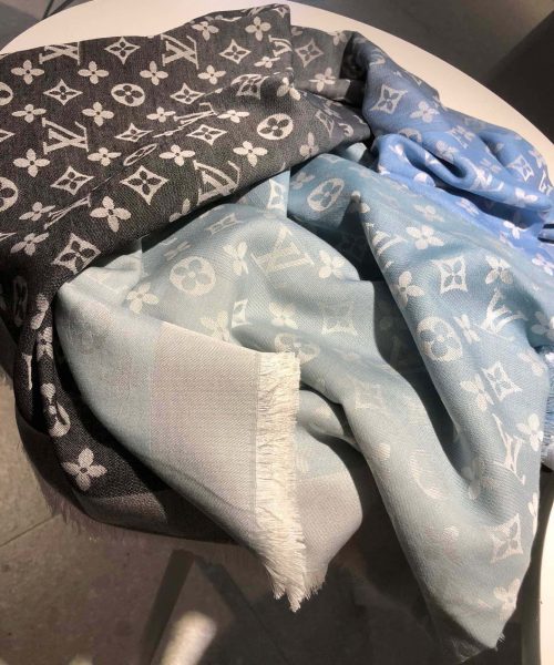 Louis Vuitton Monogram Showtime Shawl Scarf Black/Blue 55in/140cm