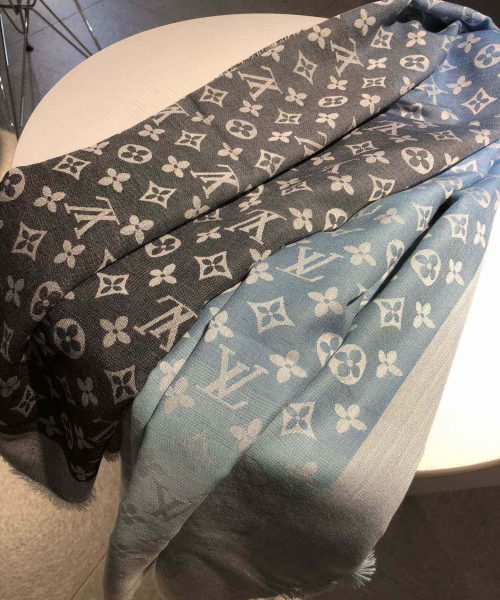 Louis Vuitton Monogram Showtime Shawl Scarf Black/Blue 55in/140cm