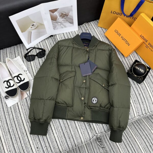 Louis Vuitton Padded Nylon Bomber Jacket Green Khaki For Women