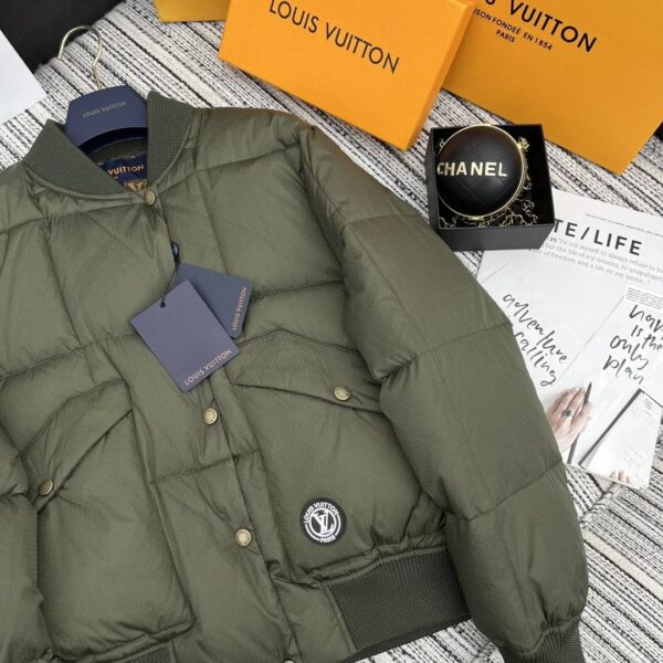 Louis Vuitton Padded Nylon Bomber Jacket Green Khaki For Women