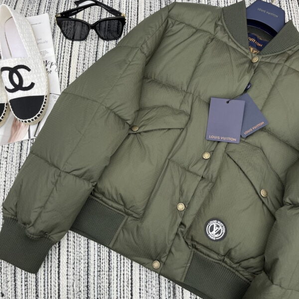 Louis Vuitton Padded Nylon Bomber Jacket Green Khaki For Women