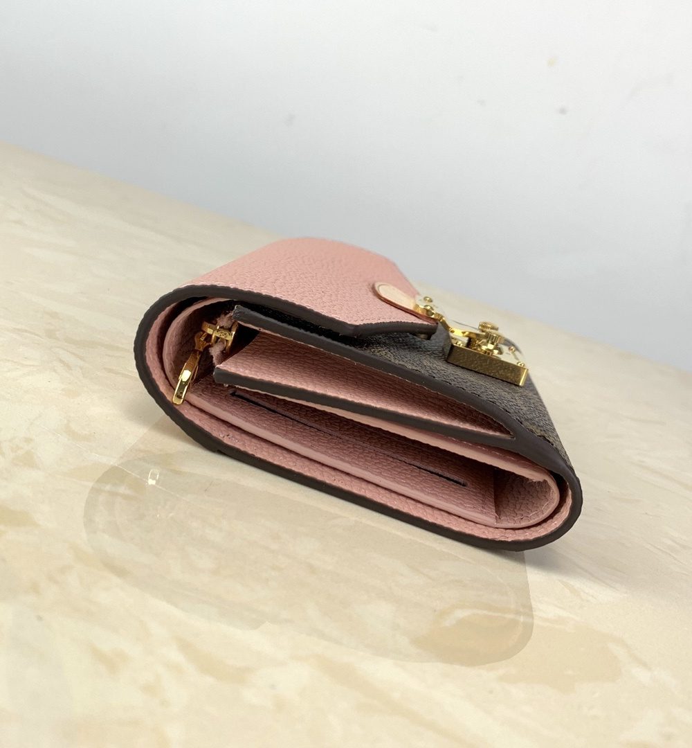 1:1 Replica Louis Vuitton Pallas Compact Wallet Monogram Canvas Pink For Women, Women's Wallet 5.1in/13cm LV