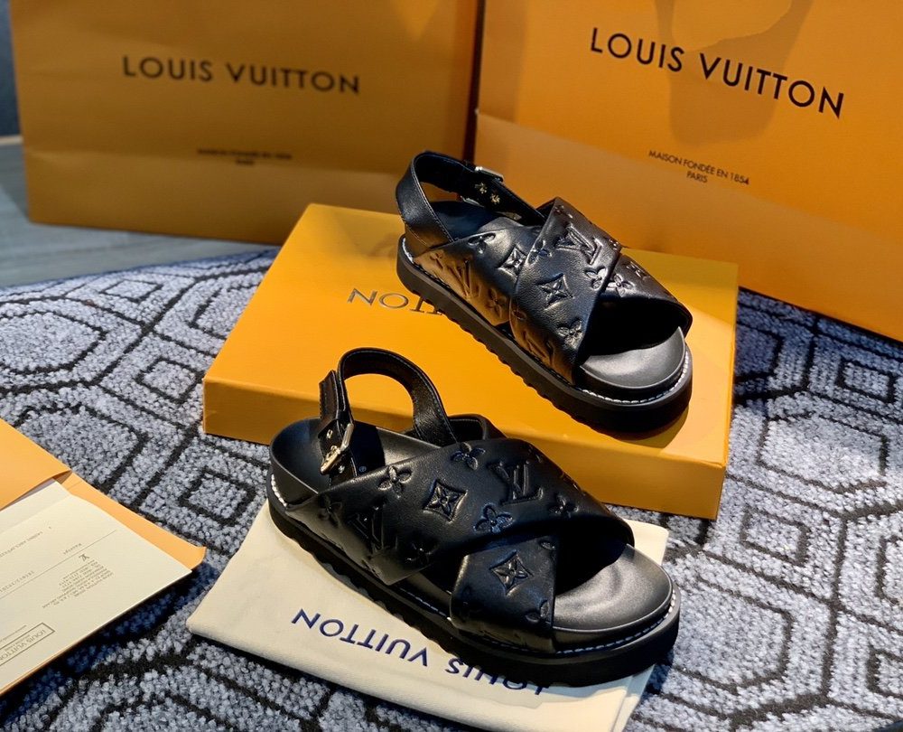 Louis Vuitton Paseo Flat Comfort Sandal Black For Women LV 1A9RDO