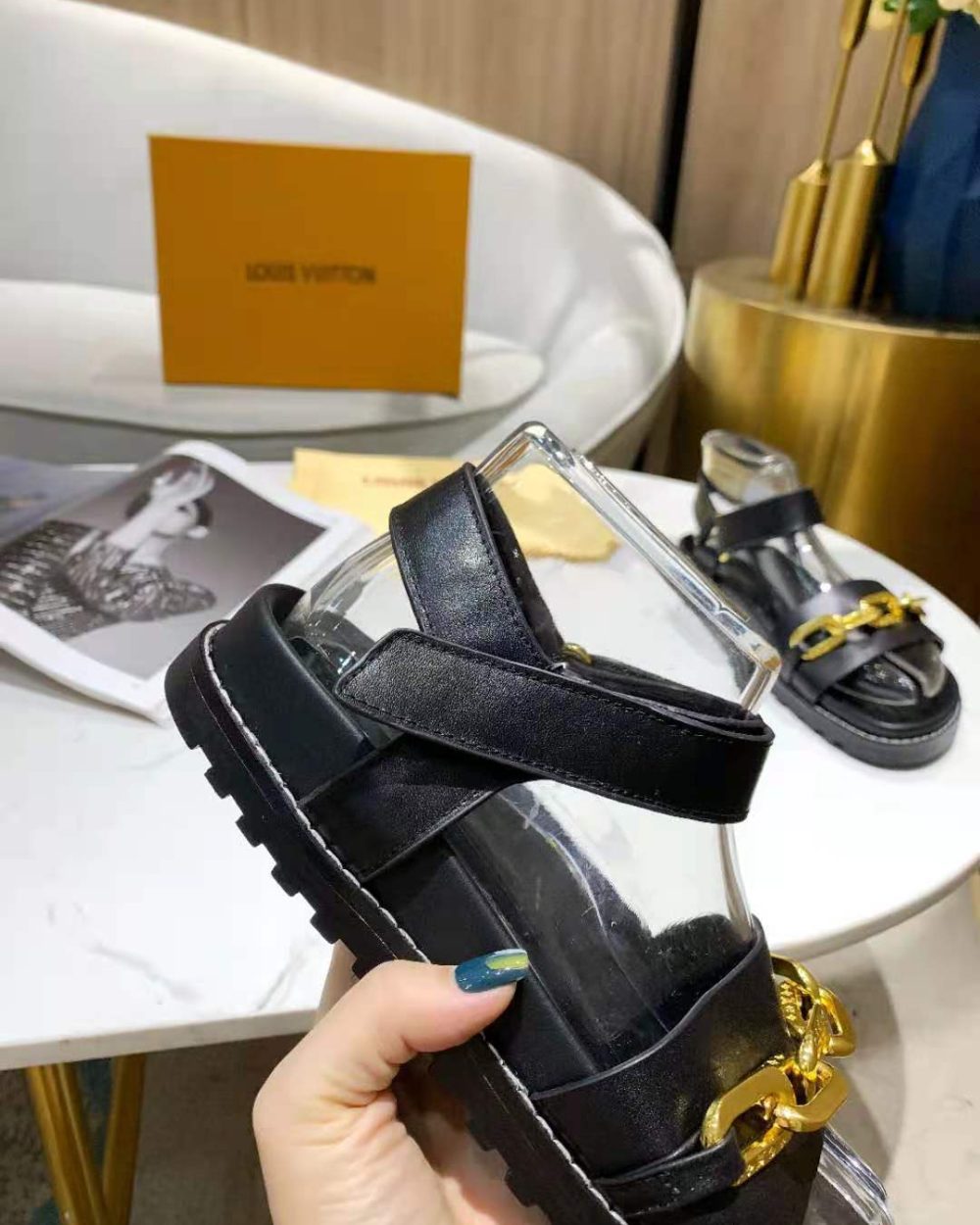 Louis Vuitton Paseo Flat Comfort Sandal Monogram Denim Black For Women LV