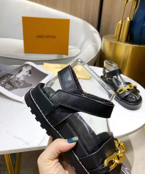 Louis Vuitton Paseo Flat Comfort Sandal Monogram Denim Black For Women LV