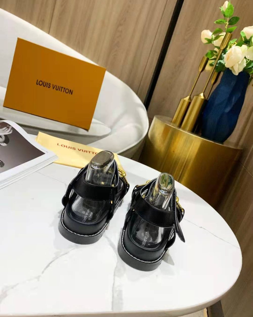 Louis Vuitton Paseo Flat Comfort Sandal Monogram Denim Black For Women LV