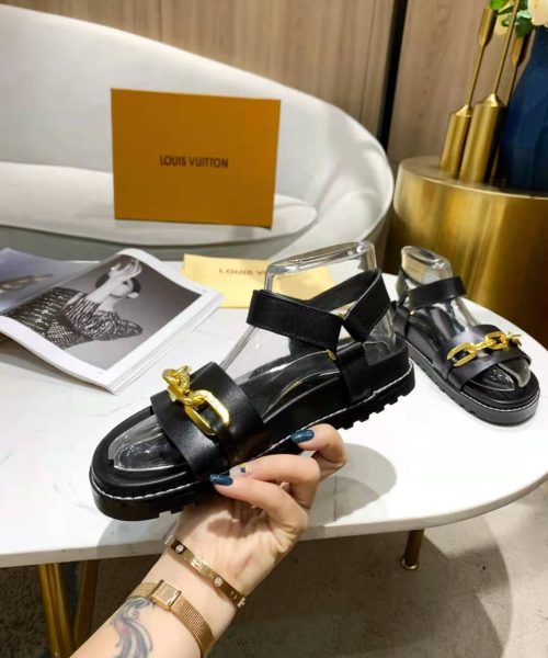 Louis Vuitton Paseo Flat Comfort Sandal Monogram Denim Black For Women LV