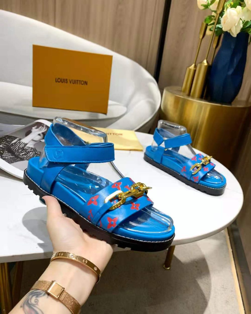 Louis Vuitton Paseo Flat Comfort Sandal Monogram Denim Blue For Women LV