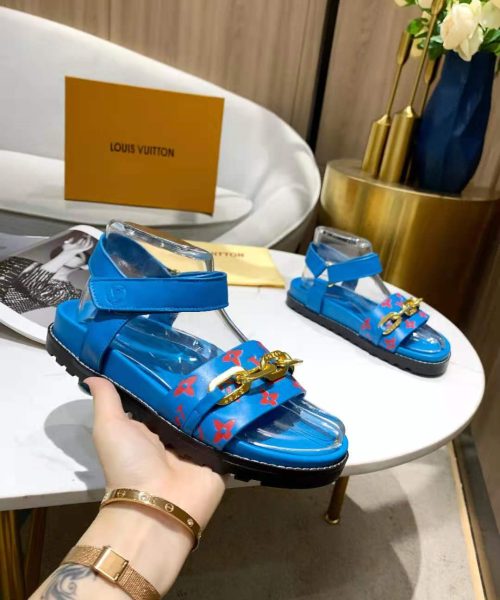 Louis Vuitton Paseo Flat Comfort Sandal Monogram Denim Blue For Women LV