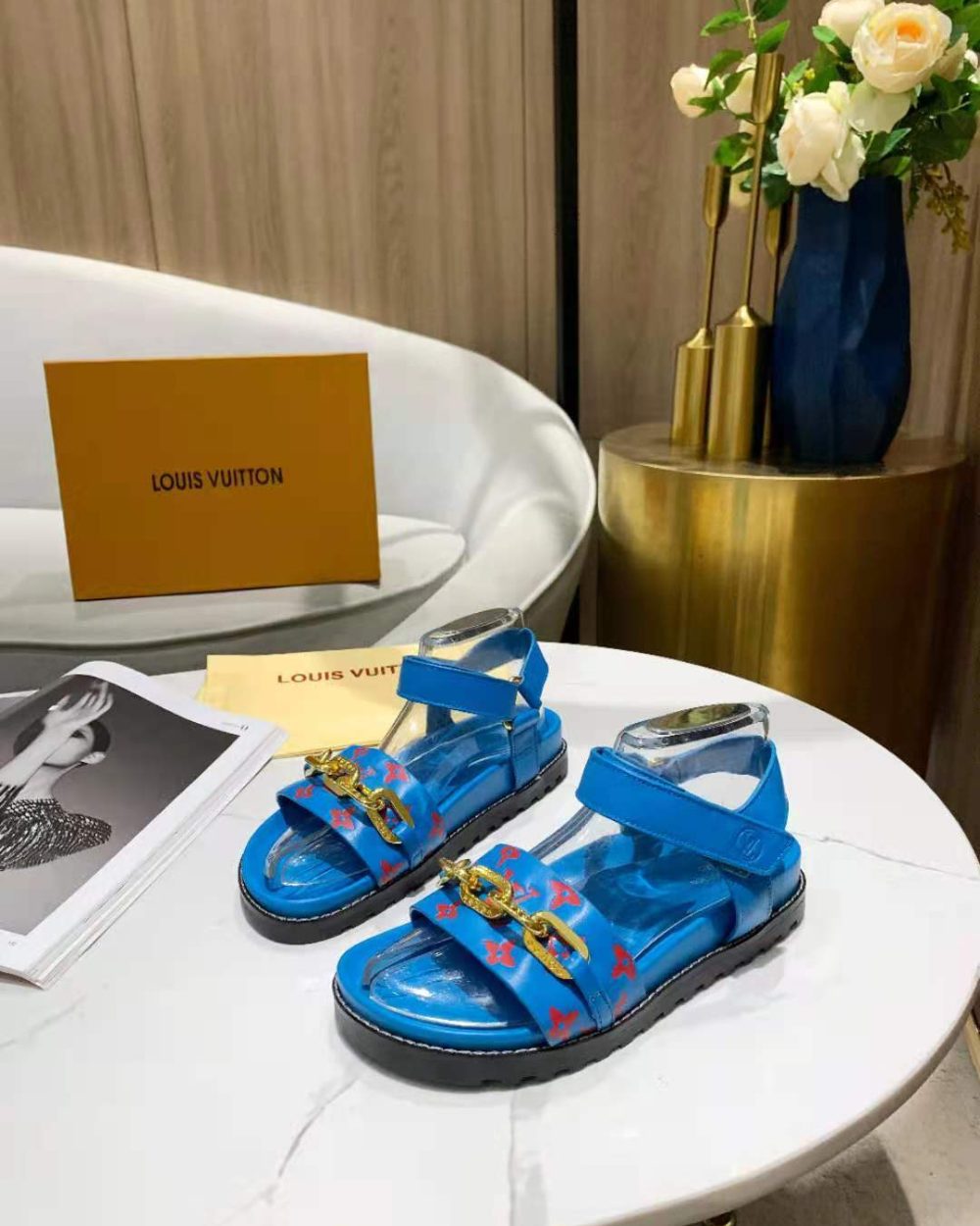 Louis Vuitton Paseo Flat Comfort Sandal Monogram Denim Blue For Women LV