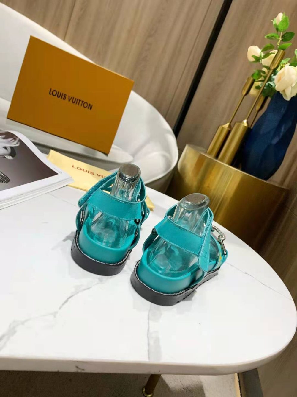 Louis Vuitton Paseo Flat Comfort Sandal Monogram Denim Blue For Women LV - Image 2