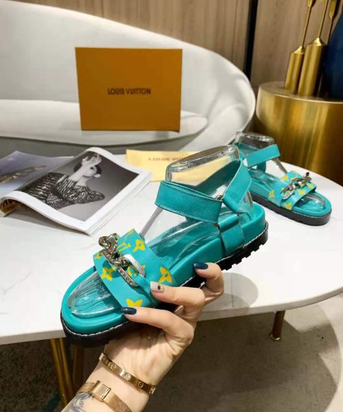 Louis Vuitton Paseo Flat Comfort Sandal Monogram Denim Blue For Women LV