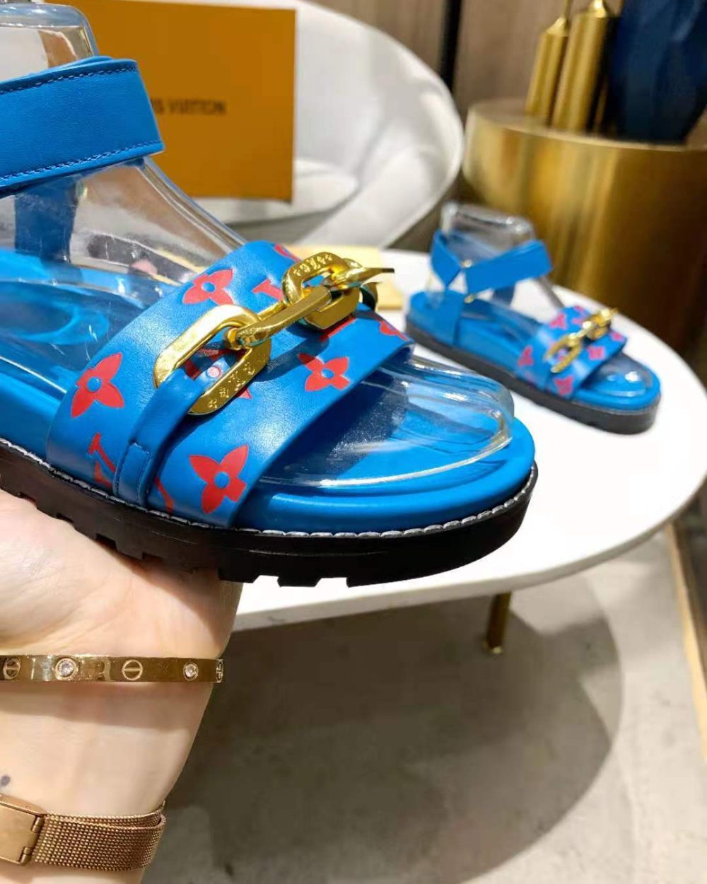 Louis Vuitton Paseo Flat Comfort Sandal Monogram Denim Blue For Women LV