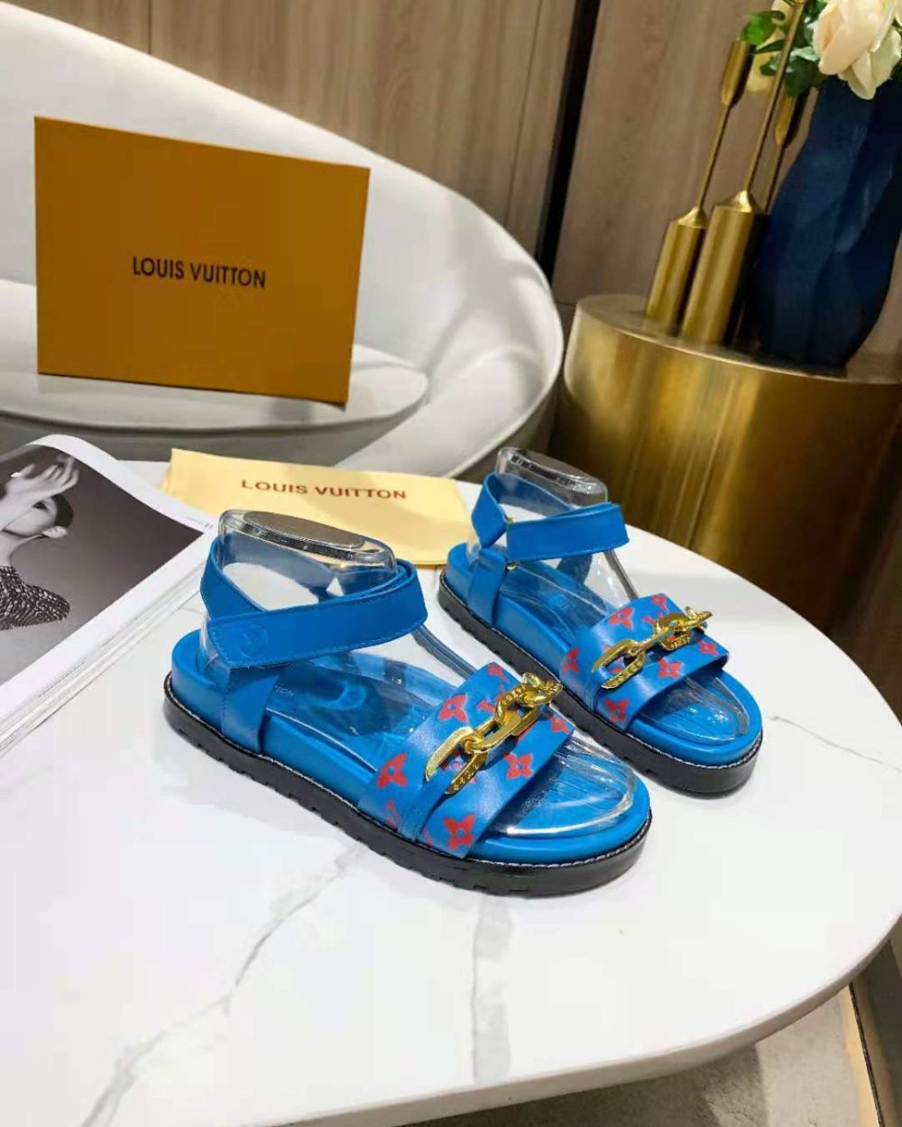 Louis Vuitton Paseo Flat Comfort Sandal Monogram Denim Blue For Women LV