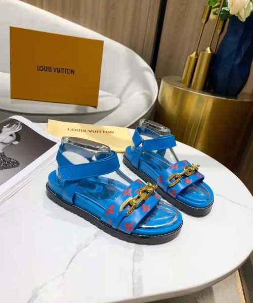 Louis Vuitton Paseo Flat Comfort Sandal Monogram Denim Blue For Women LV