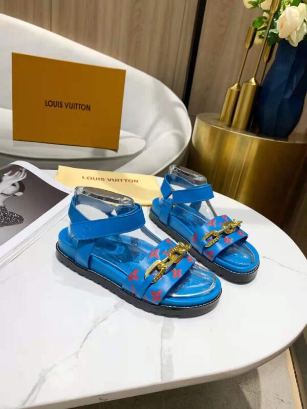 Louis Vuitton Paseo Flat Comfort Sandal Monogram Denim Blue For Women LV