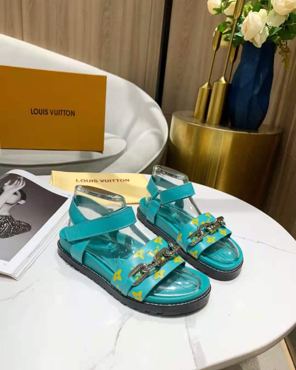 Louis Vuitton Paseo Flat Comfort Sandal Monogram Denim Blue For Women LV