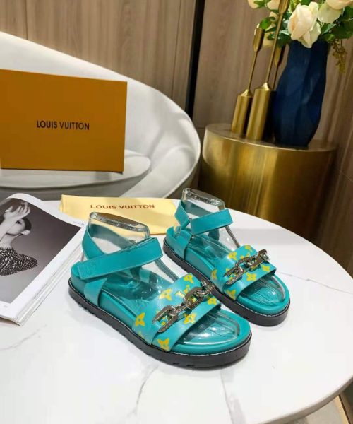 Louis Vuitton Paseo Flat Comfort Sandal Monogram Denim Blue For Women LV