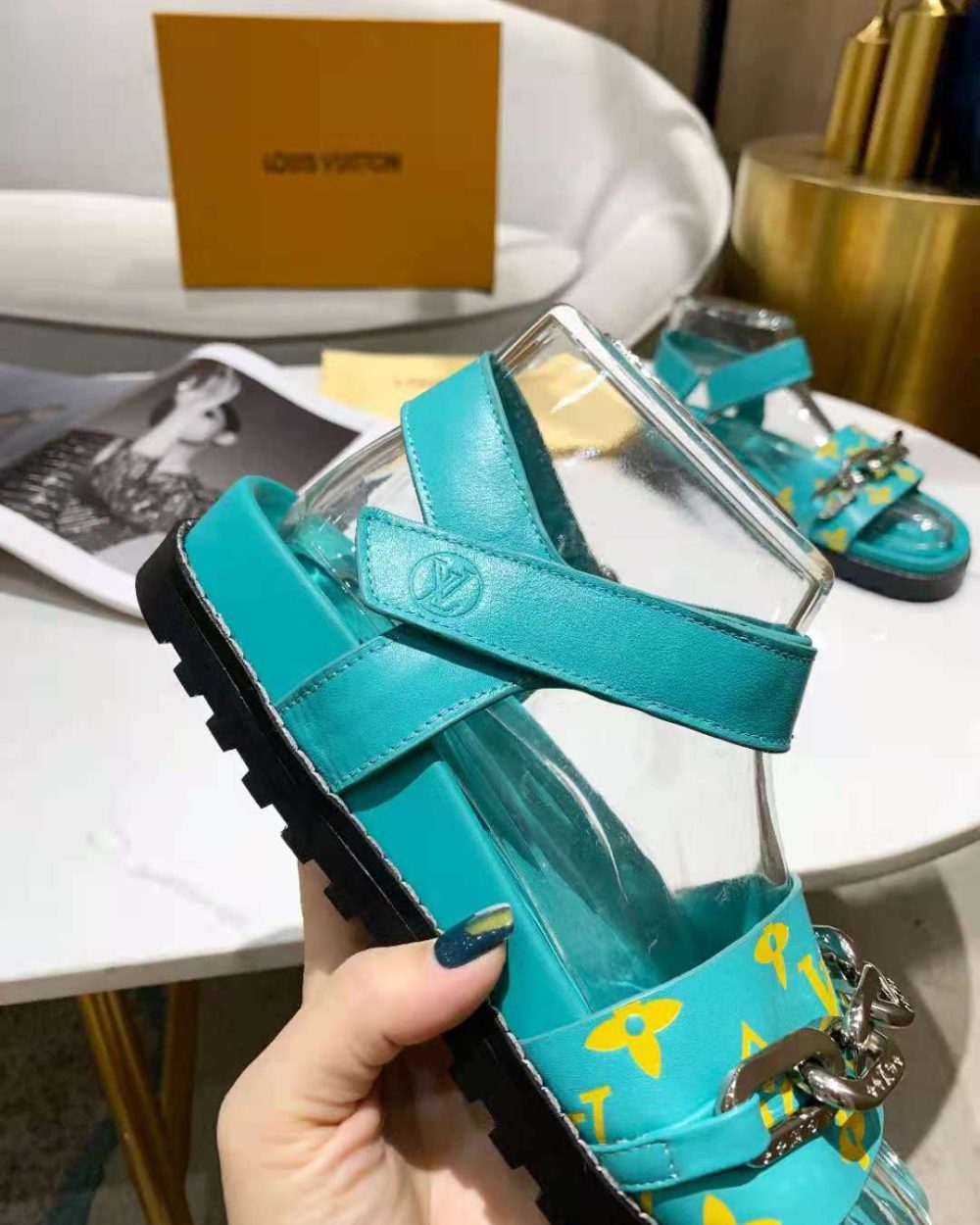 Louis Vuitton Paseo Flat Comfort Sandal Monogram Denim Blue For Women LV