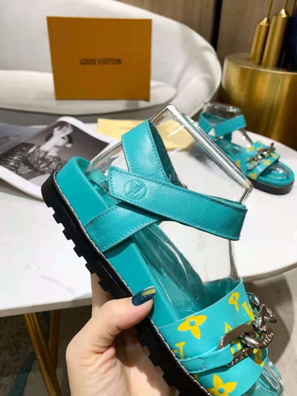 Louis Vuitton Paseo Flat Comfort Sandal Monogram Denim Blue For Women LV - Image 7