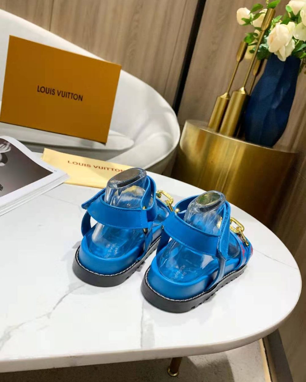 Louis Vuitton Paseo Flat Comfort Sandal Monogram Denim Blue For Women LV