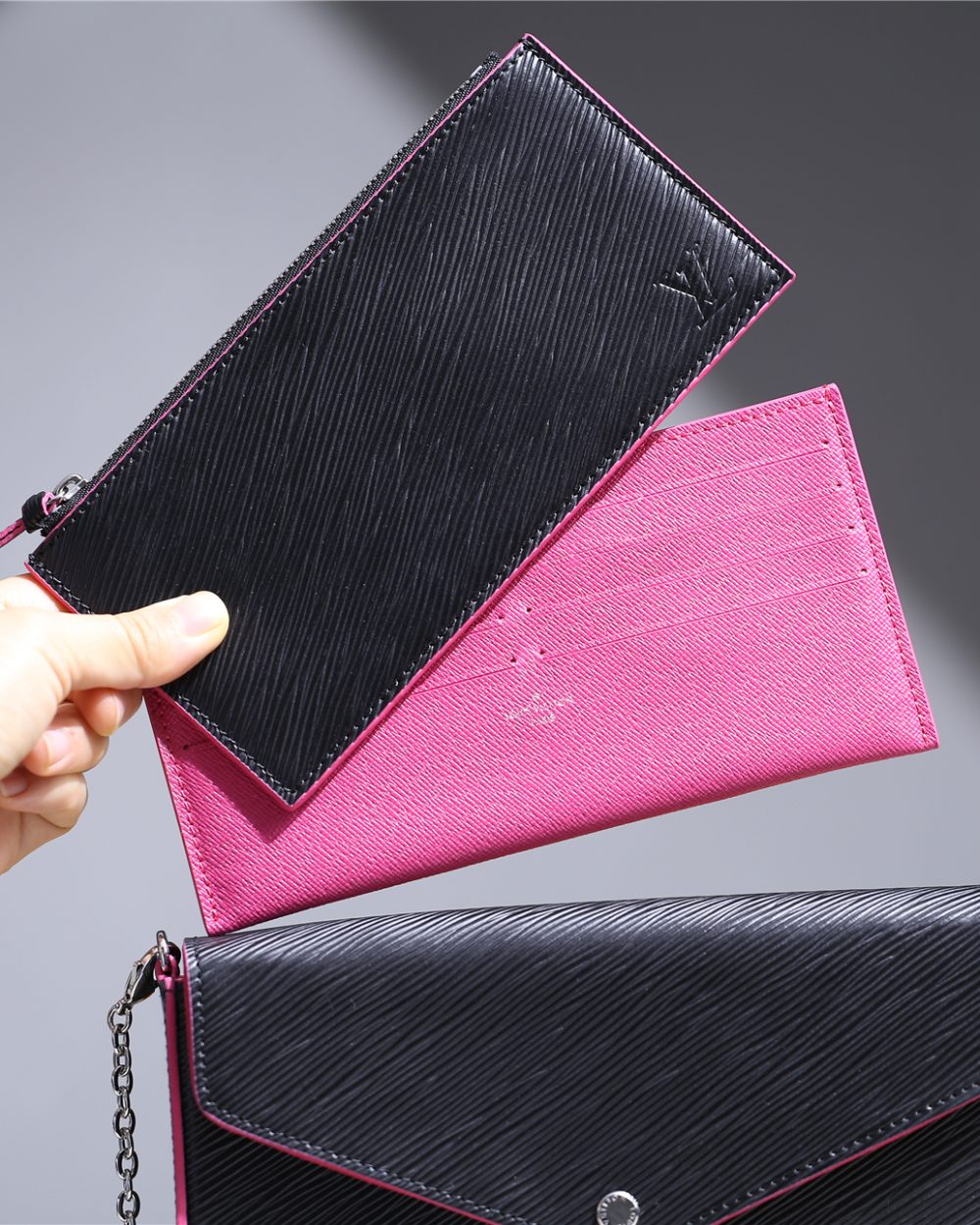1:1 Replica Louis Vuitton Pochette Felicie Epi Black/Red For Women, Women's Wallets 8.3in/21cm LV