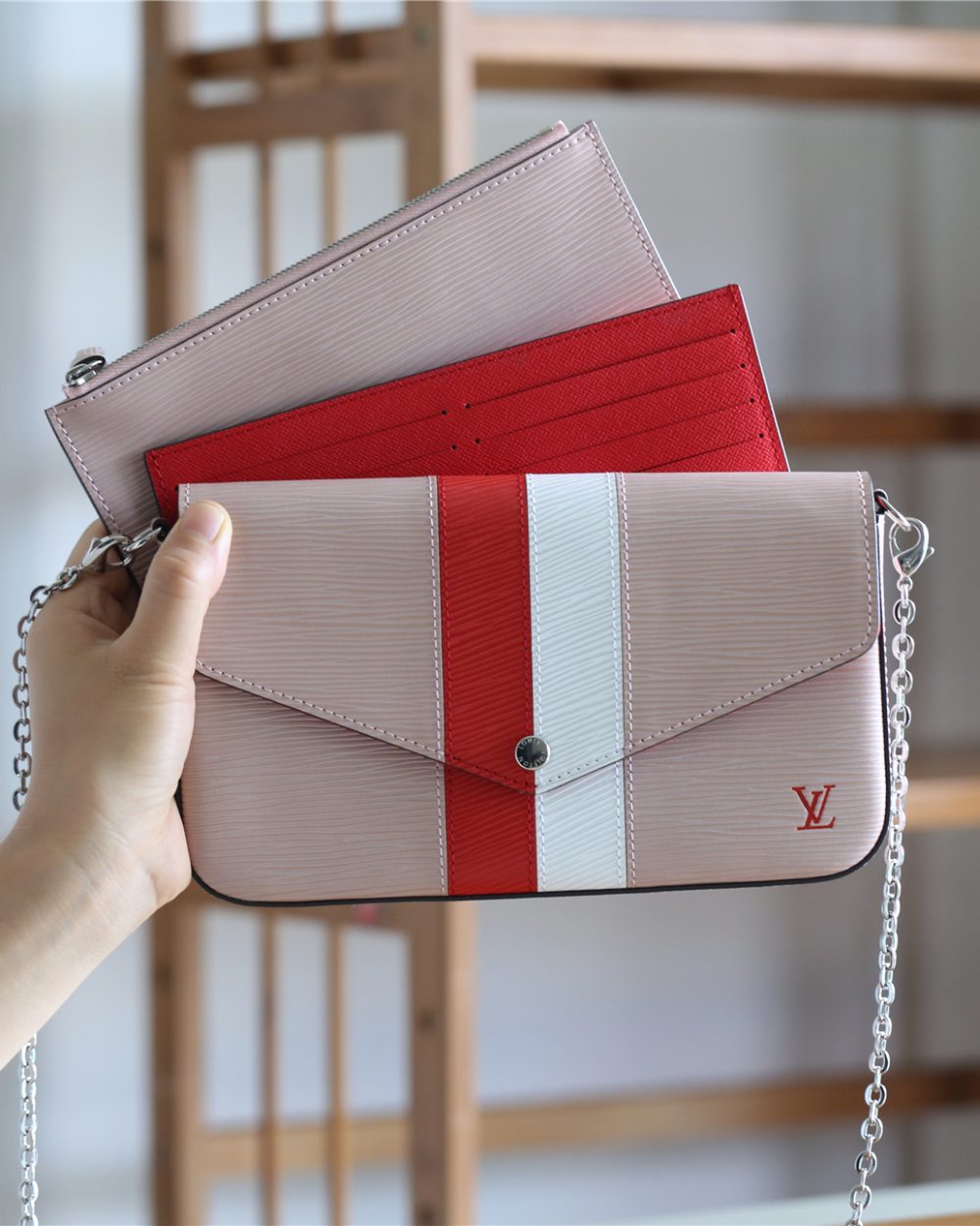 1:1 Replica Louis Vuitton Pochette Felicie Epi Rose Ballerine For Women, Women's Wallets 8.3in/21cm LV 