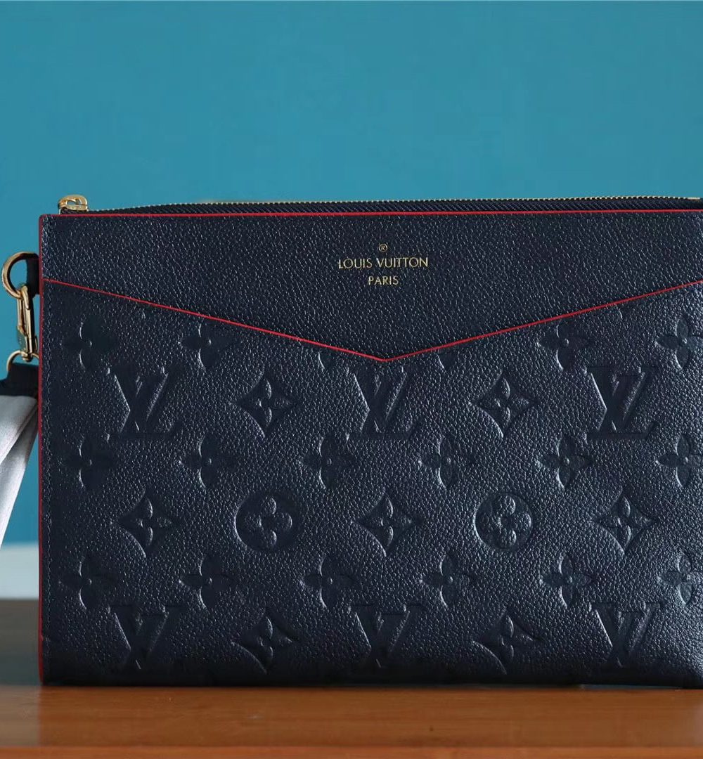 1:1 Replica Louis Vuitton Pochette Melanie MM Monogram Empreinte Dark Blue For Women, Women's Wallets 9.2in/23cm LV