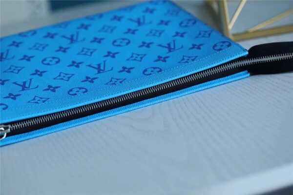 Louis Vuitton Pochette Voyage MM Taiga and Monogram Eclipse Canvas Blue For Women, Women's Wallets 10.6in/27cm LV