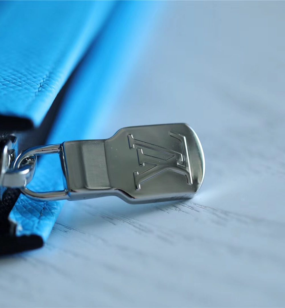 1:1 Replica Louis Vuitton Pochette Voyage MM Taiga and Monogram Eclipse Canvas Blue For Women, Women's Wallets 10.6in/27cm LV