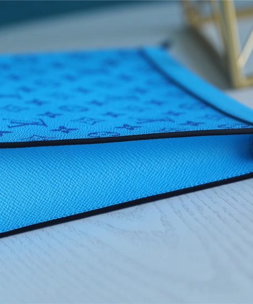 1:1 Replica Louis Vuitton Pochette Voyage MM Taiga and Monogram Eclipse Canvas Blue For Women, Women's Wallets 10.6in/27cm LV