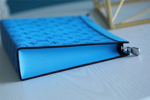 Louis Vuitton Pochette Voyage MM Taiga and Monogram Eclipse Canvas Blue For Women, Women's Wallets 10.6in/27cm LV