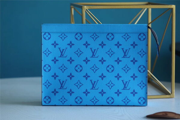 Louis Vuitton Pochette Voyage MM Taiga and Monogram Eclipse Canvas Blue For Women, Women's Wallets 10.6in/27cm LV