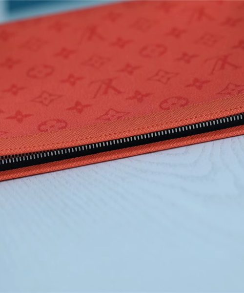 1:1 Replica Louis Vuitton Pochette Voyage MM Taiga and Monogram Eclipse Canvas Red For Women, Women's Wallets 10.6in/27cm LV