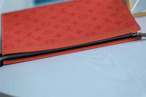 Louis Vuitton Pochette Voyage MM Taiga and Monogram Eclipse Canvas Red For Women, Women's Wallets 10.6in/27cm LV