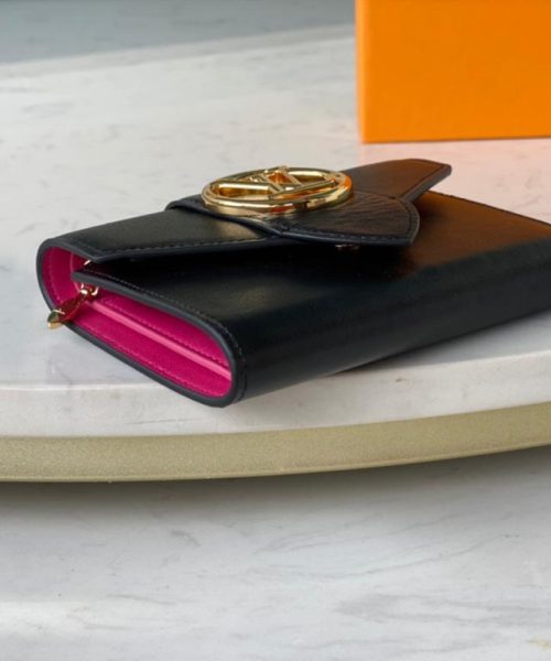 1:1 Replica Louis Vuitton Pont 9 Compact Wallet Black For Women, Women's Wallets 4.2in/12cm LV M69175