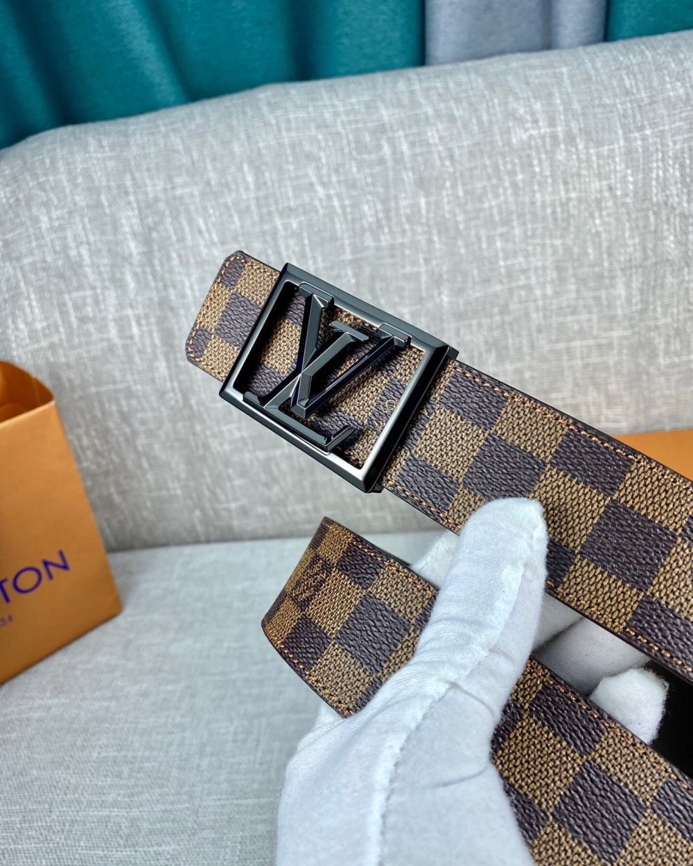 1:1 Replica Louis Vuitton Pyramide Frame Initiales Reversible LV Belt Damier Cobalt Brown Canvas LV Women Belt