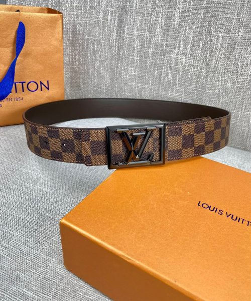 1:1 Replica Louis Vuitton Pyramide Frame Initiales Reversible LV Belt Damier Cobalt Brown Canvas LV Women Belt