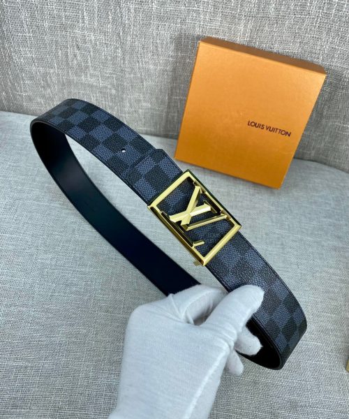 1:1 Replica Louis Vuitton Pyramide Frame Initiales Reversible LV Belt Damier Cobalt Canvas Blue and Black LV Women Belt