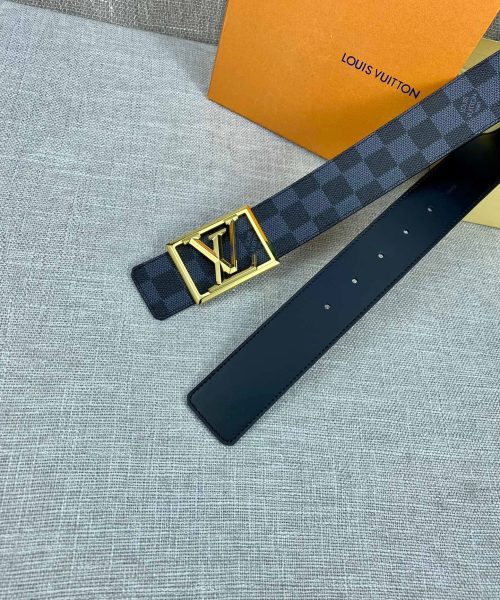 1:1 Replica Louis Vuitton Pyramide Frame Initiales Reversible LV Belt Damier Cobalt Canvas Blue and Black LV Women Belt