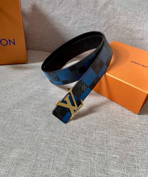 1:1 Replica Louis Vuitton Reversible LV Belt Damier Graphite 3D Canvas Blue and Black LV Women Belt