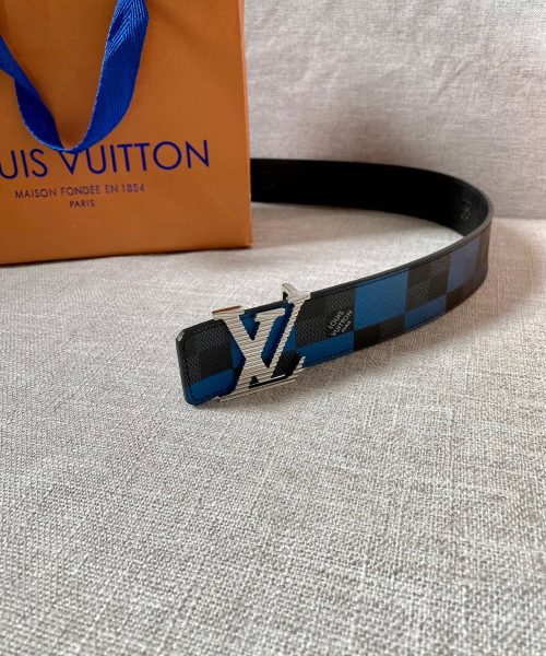 1:1 Replica Louis Vuitton Reversible LV Belt Damier Graphite 3D Canvas Blue and Black LV Women Belt