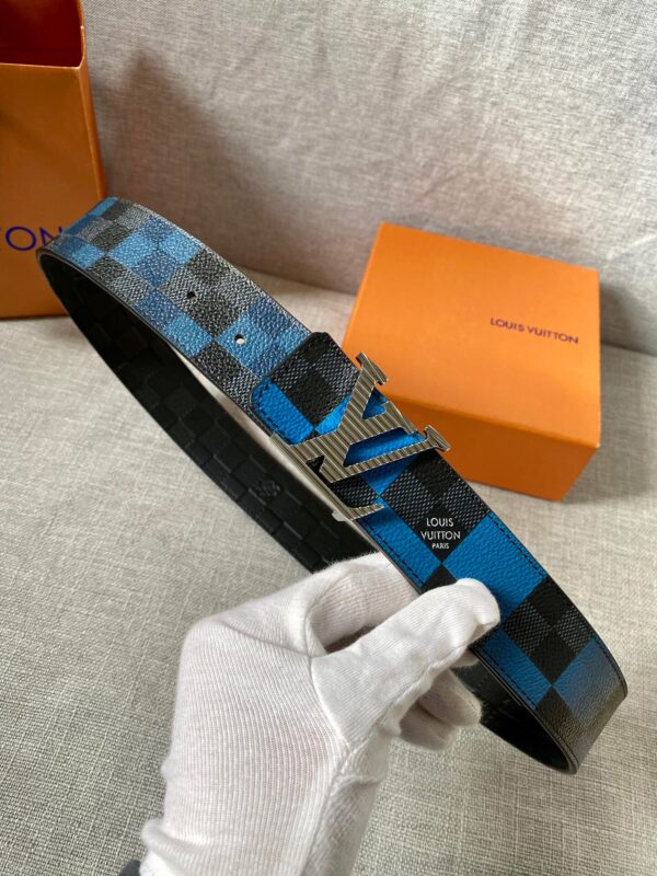1:1 Replica Louis Vuitton Reversible LV Belt Damier Graphite 3D Canvas Blue and Black LV Women Belt