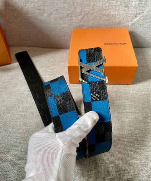1:1 Replica Louis Vuitton Reversible LV Belt Damier Graphite 3D Canvas Blue and Black LV Women Belt