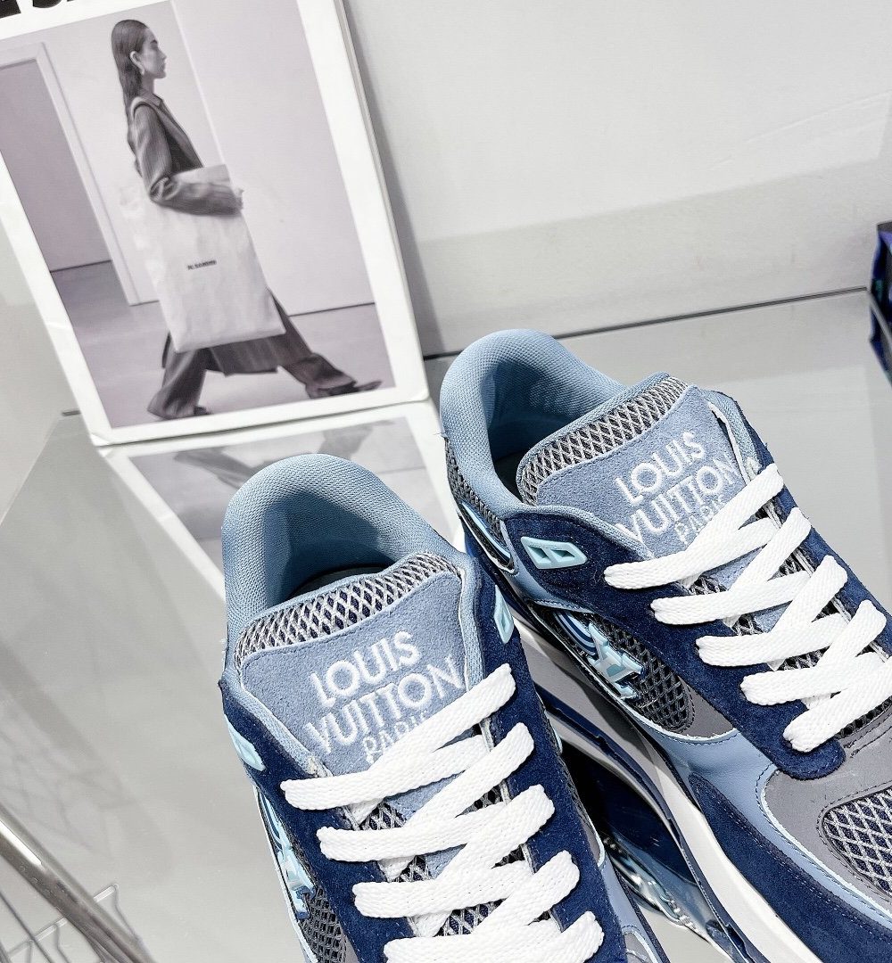 Louis Vuitton Run Away Sneaker Patent Monogram Material Blue For Women LV